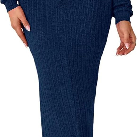 Turtle Neck Dresses for Women 2025 Fall Knit Outfits Slit Elastic Waist Long Sle - Picture 1 of 8